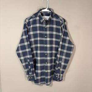 Mizzen+Main Shirt Mens Small Blue Plaid Long Sleeve Button Up Trim Fit Stretch